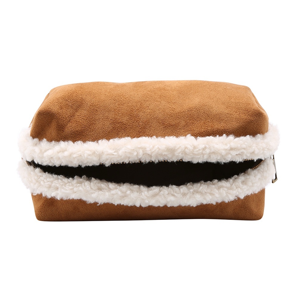 Brown Suede Pouch with White Trim